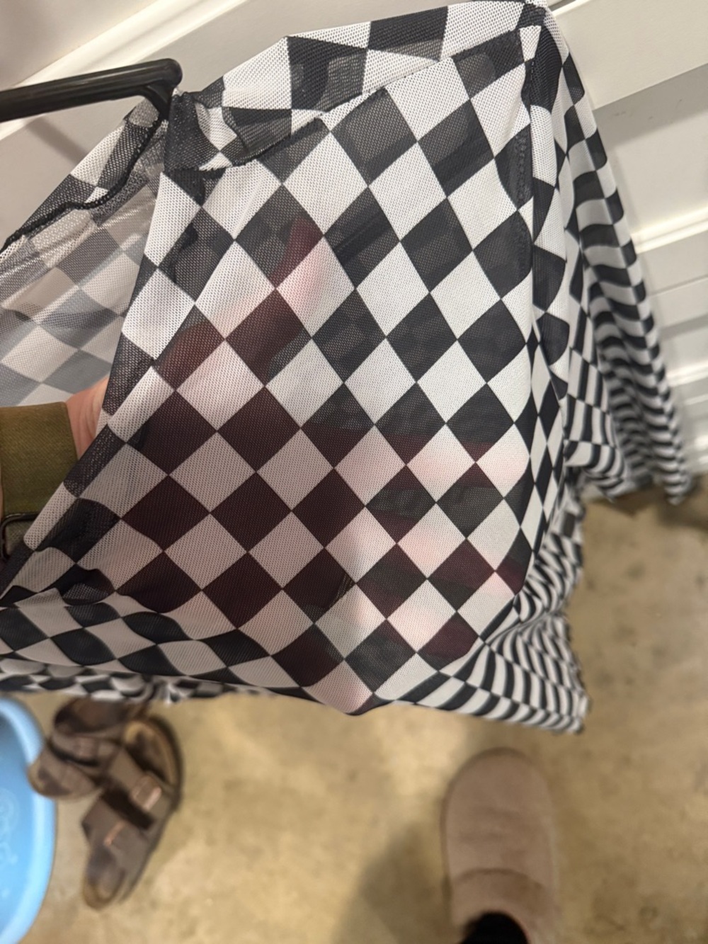 SHEIN Black & White Checkerboard Long-Sleeve Mesh Top - Picture 2 of 2